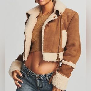 Retrofete Shearling Leather Moto Jacket Coat